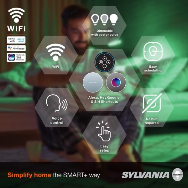 Sylvania WiFi LED Smart Light Bulb, 14.5W, Full Color and Tunable White A21, Dimmable, for Alexa, Siri Shortcuts, and Google Home Only - 1 Pack (75806) - Image 4