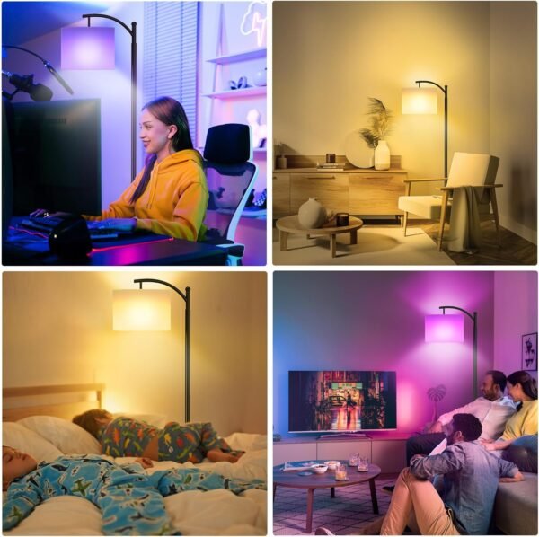 Floor Lamps with Matter Smart Light Bulb, RGB + Color Temperatures Bright Dimmable Smart Floor lamp, Living Room Standing Tall Industrial Floor Lamp (Beige Lampshade Included) -Black - Image 7