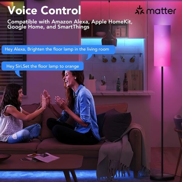 PARTPHONER Floor Lamps for Living Room with Matter Smart LED Light Bulb Work with Google Home/Alexa/Apple Home/SmartThings/Siri, Modern Standing Lamp Color Changing Light Bulb, Smart Home Integration - Image 5