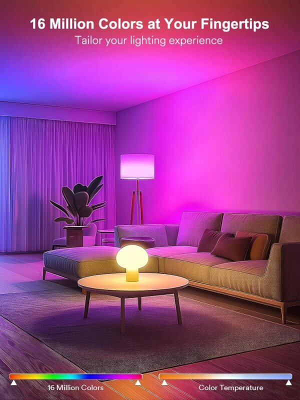 Smart Light Bulbs, Color Changing A19 LED Light Bulb, Work with Alexa and Google Assistant, Wi-Fi & Bluetooth Light Bulbs, 16 Million Colors RGBCW, Music Sync, 800 Lumens, 2.4Ghz only,2 Pack - Image 2