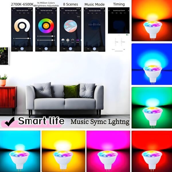 Smart MR16 LED Bulbs Dimmable Color Changing,12Volt Gu5.3 Bi-Pin Base,RGB MR16 LED WiFi Bulb Works With Alexa,Adjustable 16Million Colors And Music Sync,For Living Roomn Bedroom Office Hotel Etc.4Pack - Image 2