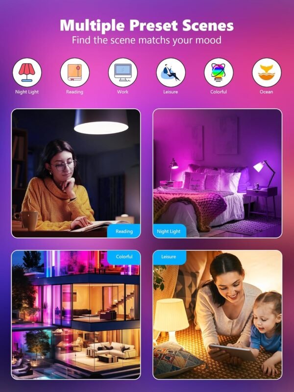 BrizLabs Smart Light Bulbs, RGBWW LED Light Bulb, Color Changing Light Bulb, App Control WiFi Light Bulb Compatible with Alexa and Google Home, 806 Lumens, A19, E26, 2.4 GHz, No Hub Required, 4 Pack - Image 5