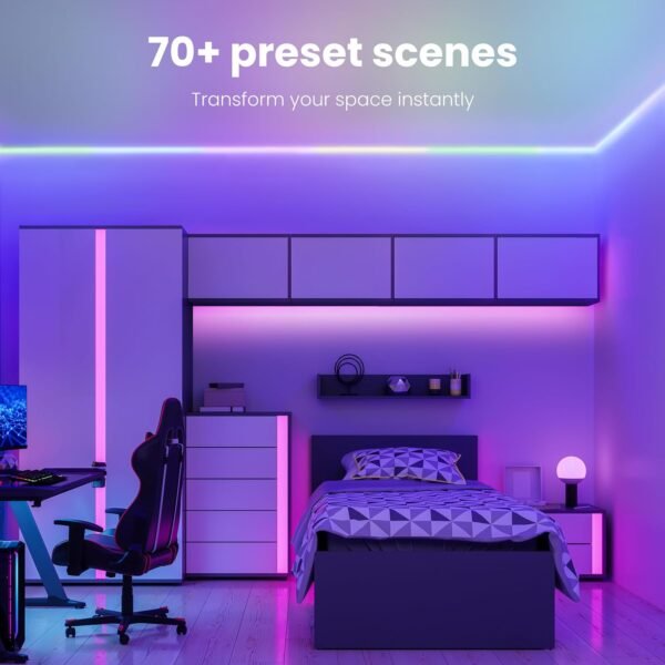 Feit Electric Smart Light Strip 16FT, Ultrathin RGBW Color Chasing LED Light Strip, 2.4GHz Wi-Fi Enabled, Works with Alexa and Google Home Assistant, Remote Control, (0.4in x 192in) TAPE192/CHASE/AG - Image 3