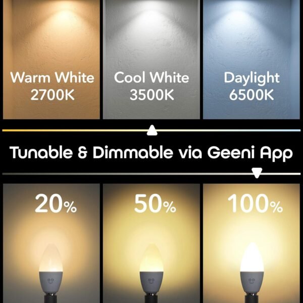 Prisma Plus E12 B11 Candle Wi-Fi Smart Bulb - 40W Color and Tunable White Smart (4-Pack) - Image 4