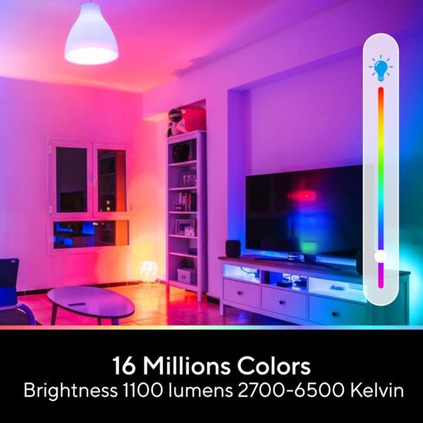 Smart Light Bulbs, 1100 Lumen, 90+CRI WiFi Mesh & Bluetooth Color Changing A19 Light Bulb, 16 Million DIY Colors RGB Light Bulbs, Compatible with Alexa, Google Assistant Home App, 1 Pack - Image 3