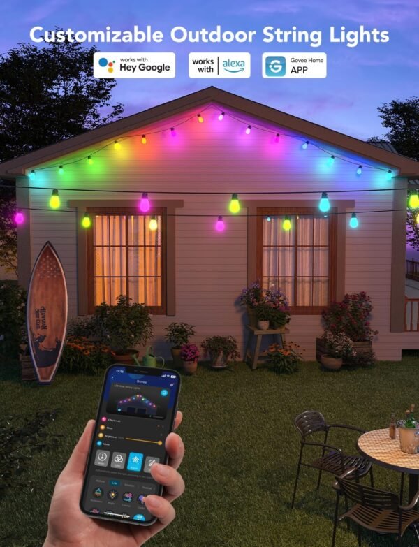 Govee Smart Outdoor String Lights H7020, RGBIC Warm White 48ft LED Bulbs for Outdoor Decor, WiFi Patio Lights Work with Alexa, Google Assistant, APP Control, IP65 Waterproof - Image 3