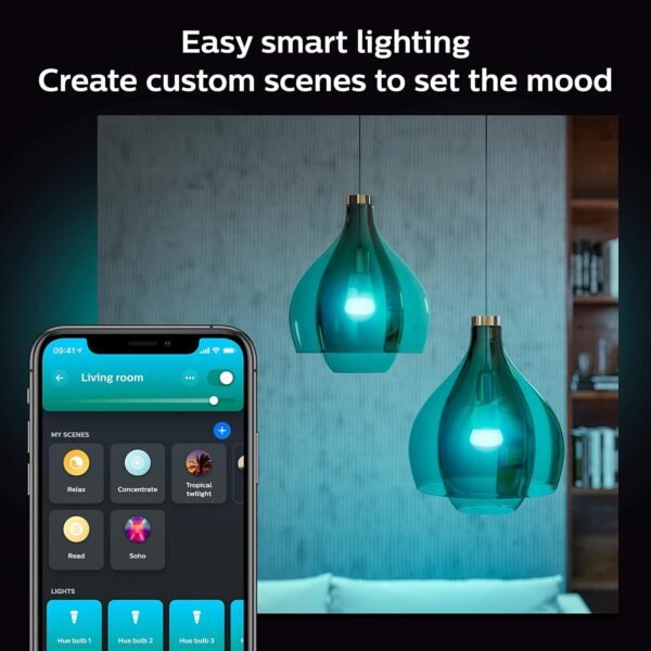 Philips Hue Smart Light Starter Kit - Includes (1) Bridge and (4) 75W A19 E26 LED Smart White and Color Ambiance Bulbs - Control with App - Compatible with Alexa, Google Assistant, and Apple HomeKit - Image 5