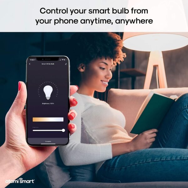 Atomi Smart WiFi White LED Bulb with Dimmable and Tunable White Light (2700K-6000K), E26 A19, No Hub Required, 60W Equivalent, Free App Download, Compatible with Alexa & Google Home, 1-Pack - Image 2