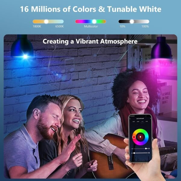 OHLUX Smart Light Bulbs, 10W (80W Equivalent) Color Changing Light Bulbs with Music Sync,Work with Alexa Google Home Siri, A19 E26 900LM 4Pack - Image 2