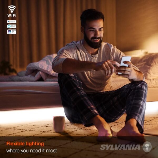SYLVANIA Wifi LED Smart Strip Light Expansion Kit, 6.5ft, Indoor, Full Color & Adjustable White, Compatible with Alexa and Google Home Only - 1 Pack (75705) - Image 8