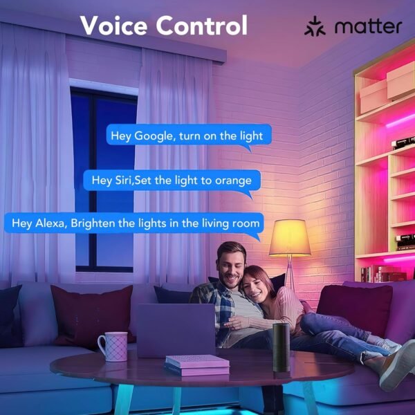 PARTPHONER Matter Smart LED Light Bulb Work with Google Home/Alexa/Apple Home/SmartThings/Siri, A19 E26 800LM Color Changing Light Bulb with Music Sync, Smart Home Integration, 2.4Ghz WiFi 4 Pack - Image 5