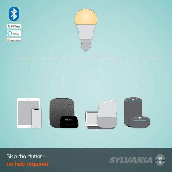 SYLVANIA SMART+ Bluetooth Soft White A19 LED Bulb, Compatible with Alexa, Apple HomeKit and Google Assistant, 1 pack - Image 5