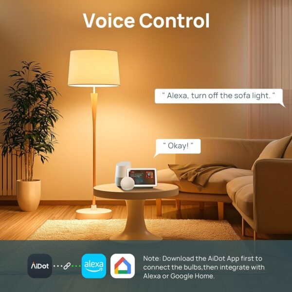 Linkind Smart Light Bulbs, Soft White to Daylight Tunable (2700K-6500K), Alexa Light Bulbs, Work with Alexa & Google Home, CRI>90, 2.4GHz Wi-Fi & Bluetooth LED, A19 E26, 800LM, 60W Equivalent (4-Pack) - Image 4