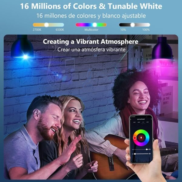 OHLUX Smart WiFi LED Light Bulbs Compatible with Alexa Google Home 900Lumen 100W Equivalent, RGBCW Multi-Color, 2700-6500k Dimmable,Voice Control 9W E26 A19 Color Changing Bulb-4PACK - Image 3