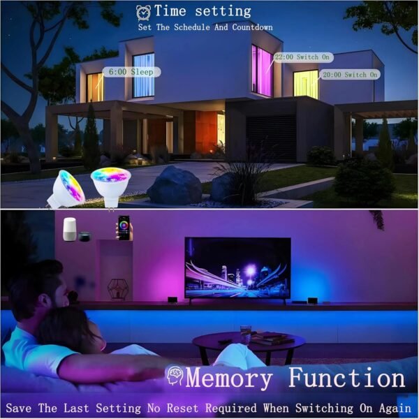 Smart MR16 LED Bulbs Dimmable Color Changing,12Volt Gu5.3 Bi-Pin Base,RGB MR16 LED WiFi Bulb Works With Alexa,Adjustable 16Million Colors And Music Sync,For Living Roomn Bedroom Office Hotel Etc.4Pack - Image 5