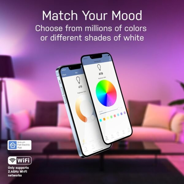 Feit Electric Smart Light Bulbs with RGB Color Changing and Tunable White, 2.4Ghz WiFi Light Bulbs, No Hub Needed, Works with Alexa and Google, Dimmable 60 Watt = LED 9W, OM60/RGBW/CA/AG/3, 3 Pack - Image 2