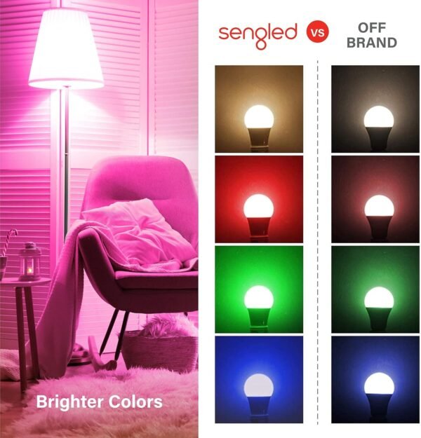 Sengled Light Bulb, S1 Auto Pairing with Alexa Devices, Color Changing , Smart Light that Work with , Bluetooth Mesh Smart Home Lighting, E26 60W Equivalent, 800LM, 4 Count (Pack of 1) - Image 3