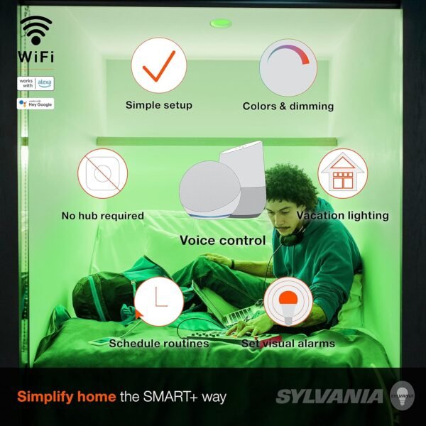 SYLVANIA Wifi LED Smart Light Bulb, 65W Equivalent Full Color and Tunable White BR30, Dimmable, Compatible with Alexa and Google Home Only - 4 Count (Pack of 1) (75688) - Image 3