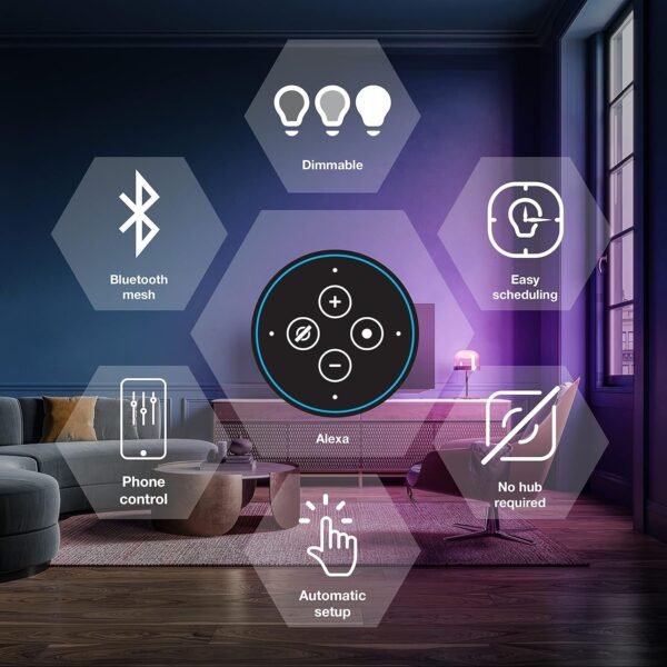 SYLVANIA Bluetooth Mesh LED Smart Light Bulb, One Touch Set Up, A19 60W Equivalent, E26, RGBW Full Color & Adjustable White, Works with Alexa Only - 2 Count (Pack of 1) (75760) - Image 2