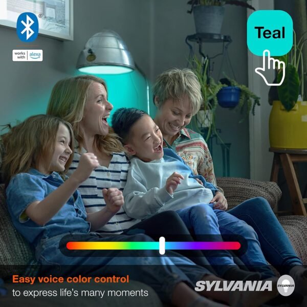 SYLVANIA Bluetooth Mesh LED Smart Light Bulb, One Touch Set Up, A19 60W Equivalent, E26, RGBW Full Color & Adjustable White, Works with Alexa Only - 2 Count (Pack of 1) (75760) - Image 3