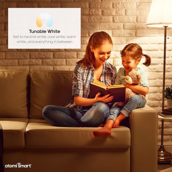 Atomi Smart WiFi White LED Bulb with Dimmable and Tunable White Light (2700K-6000K), E26 A19, No Hub Required, 60W Equivalent, Free App Download, Compatible with Alexa & Google Home, 1-Pack - Image 3