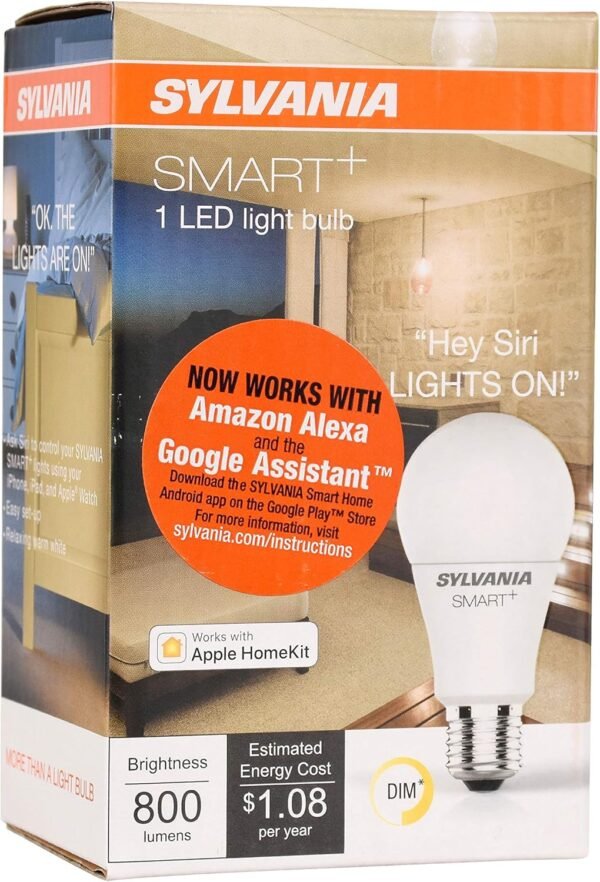 SYLVANIA SMART+ Bluetooth Soft White A19 LED Bulb, Compatible with Alexa, Apple HomeKit and Google Assistant, 1 pack - Image 3