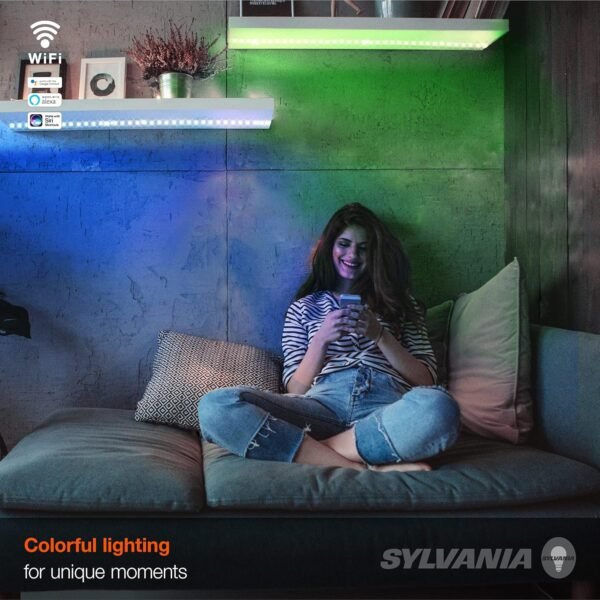 SYLVANIA Wifi LED Smart Strip Light Expansion Kit, 6.5ft, Indoor, Full Color & Adjustable White, Compatible with Alexa and Google Home Only - 1 Pack (75705) - Image 7