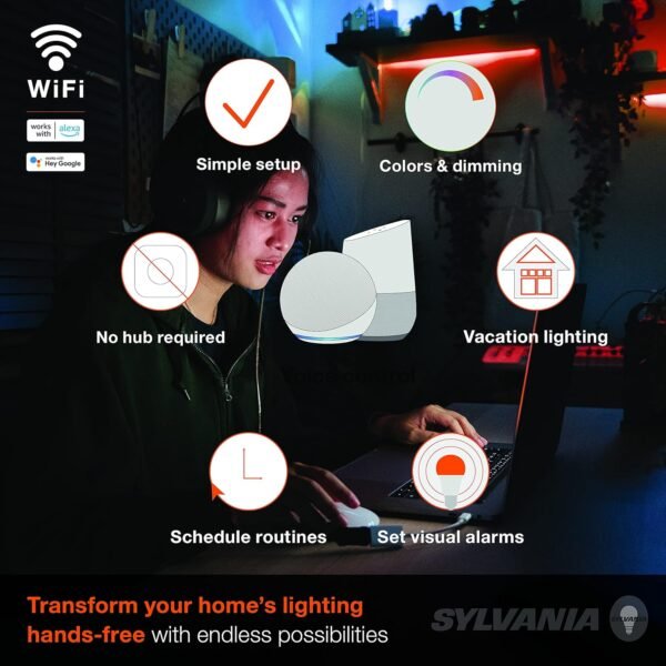 SYLVANIA Wifi LED Smart Strip Light Expansion Kit, 6.5ft, Indoor, Full Color & Adjustable White, Compatible with Alexa and Google Home Only - 1 Pack (75705) - Image 4