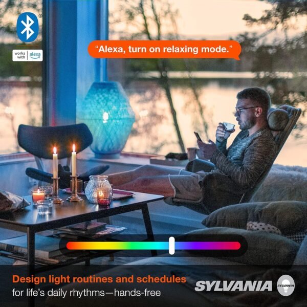 SYLVANIA Bluetooth Mesh LED Smart Light Bulb, One Touch Set Up, A19 60W Equivalent, E26, RGBW Full Color & Adjustable White, Works with Alexa Only - 2 Count (Pack of 1) (75760) - Image 5