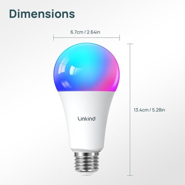 Linkind Smart Light Bulbs, 1600LM (100W Equivalent) Smart Bulb, Work with Alexa & Google Home, RGBTW Color Changing Bulb Music Sync, 2.4GHz Wi-Fi & Bluetooth, LED Alexa Light Bulbs 14W, A21 E26, 4Pack - Image 7