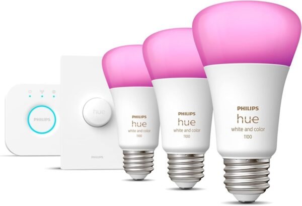 Philips Hue Smart Light Starter Kit - Includes (1) Bridge, (1) Smart Button and (3) Smart 75W A19 LED Bulbs - White and Color Ambiance - 1100LM - E26 - Control with Hue App or Voice Assistant - Image 7