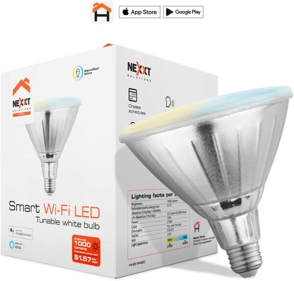 NEXXT PAR38/E26 10W Smart WiFi LED Light 80W Equivalent Voice Control Works with Alexa, Google Home, Siri, Echo Or App, No Hub Required, Dimmable, Tunable White - Single Pack WI-FI LED Flood Light - Image 2
