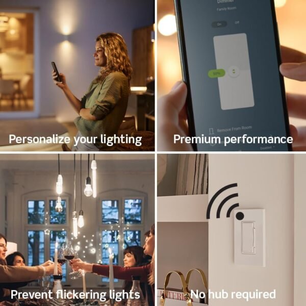 Leviton Decora Smart Dimmer Switch, Wi-Fi 2nd Gen, Neutral Wire Required, Works with Matter, My Leviton, Alexa, Google Assistant, Apple Home/Siri & Wired or Wire-Free 3-Way, D26HD-1RW, White - Image 3