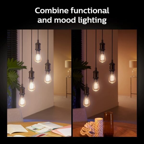 Philips Hue Smart 40W ST19 Filament LED Bulb - White Ambiance Warm-to-Cool White Light - 2 Pack - 550LM - E26 - Indoor - Control with Hue App - Works with Alexa, Google Assistant and Apple Homekit - Image 5