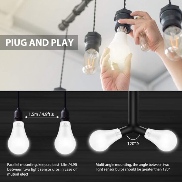 6-Pack Dusk to Dawn LED Light Bulbs, A19 11W(100Watt Equivalent), E26 Basic Automatic On/Off, 1200LM, Daylight White 5000K Smart Sensor Lights, Outdoor for Porch Garage Yard Patio Garden - Image 5