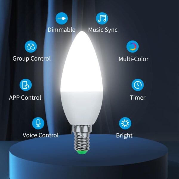 E12 Smart Candelabra LED Bulbs - Wi-Fi Dimmable (5W, 40W Equivalent, 450LM) - Compatible with Apple HomeKit, Alexa, Google Home, and SmartThings 1 Pack - Image 6