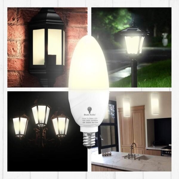 6 Pack BlueX Dusk to Dawn LED Bulbs, 6W E12 Base Light Bulb - 65W Equivalent – 3000K WarmLight White - Smart Light Sensor Candelabra Bulb, Home Security, Driveway, Yard, Porch Lighting - Image 5