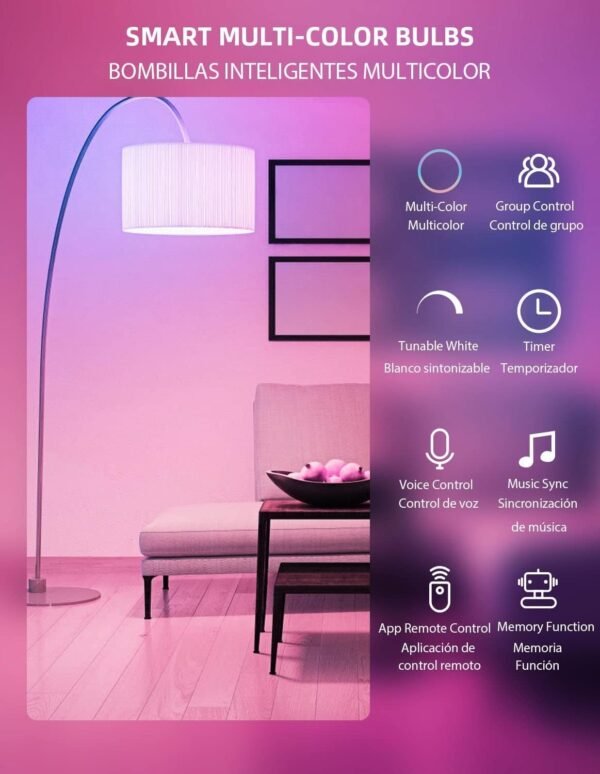 Smart WiFi LED Light Bulbs, Compatible with Alexa and Google Home Assistant, Music Sync Multi Color Changing Bulb, BR30 E26 10W 1000LM (80W Equivalent), 4-Pack, White, (MKBR) - Image 4