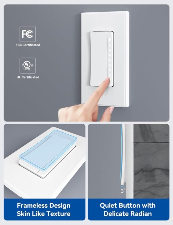 ELEGRP Single Pole Smart Dimmer Light Switch DPR10, 2.4GHz Wi-Fi Dimmer Switch Compatible with Alexa and Google Assistant, Needs Neutral Wire, No Hub Required, UL and FCC Listed, White, 1 Pack - Image 2