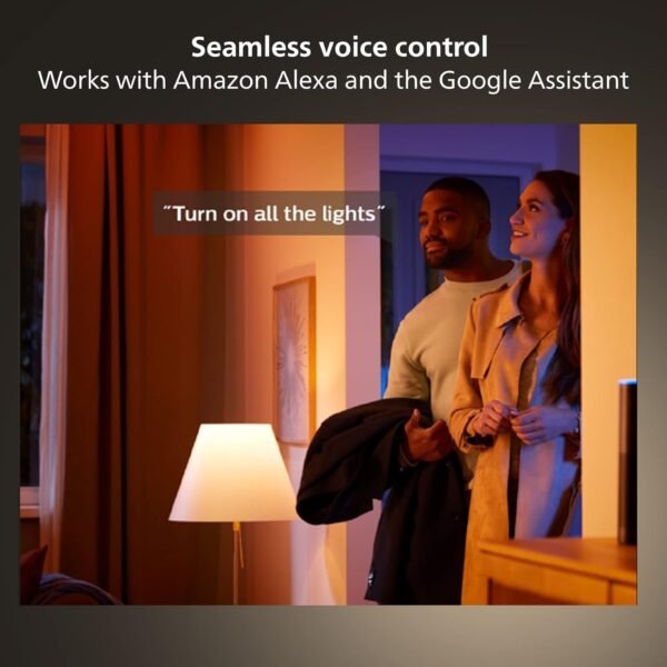 Philips Hue Smart Light Starter Kit - Includes (1) Bridge, (1) Smart Button and (3) Smart 75W A19 LED Bulbs - White and Color Ambiance - 1100LM - E26 - Control with Hue App or Voice Assistant - Image 3