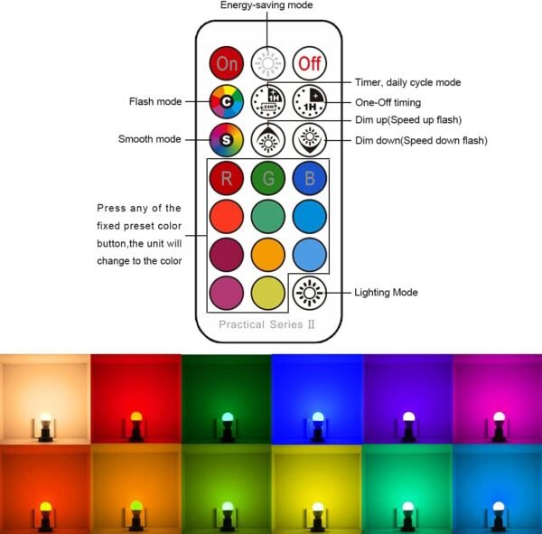 ILC E17 LED Light Bulbs (40w Equivalent) 5W, Color Changing RGB, 2700K Warm White, 12 Colors 2 Modes Timing with Remote Control (4 Pack) - Image 5