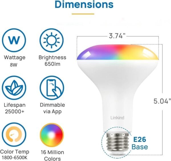 Linkind Matter BR30 Smart Light Bulbs, RGBTW LED Color Changing Light Bulbs Bundle with Linkind Matter Smart Plug, Work with Apple Home, Siri, Alexa, Google Home, SmartThings - Image 4