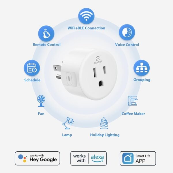 EIGHTREE Smart Plug, Smart Home WiFi Outlet Compatible with Alexa & Google Home, Smart Socket with Remote Control & Timer Function, 2.4GHz WiFi Only - Image 2