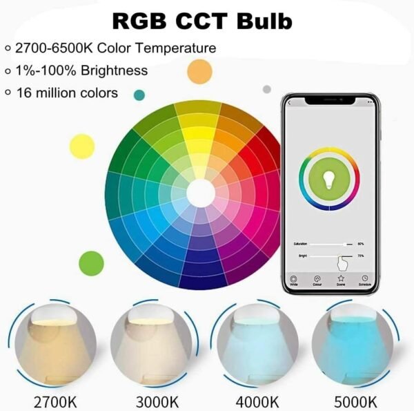 Smart Light Bulb KL110, WiFi LED Magic Home Smart Light Bulb APP Work with Alexa & Google Assistant, E26 A19 Dimmable, 2.4Ghz, No Hub Required, 800LM Soft White 2700K, 9W Colorful Changing Lamp - Image 4