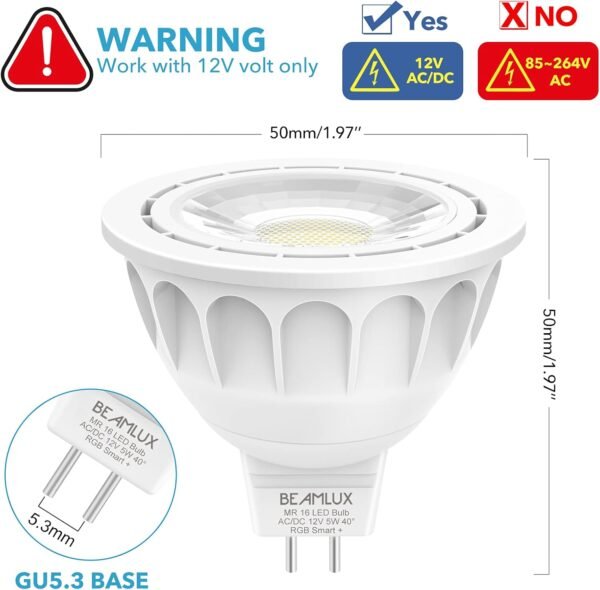 Smart WiFi MR16 Color Changing led Bulbs, Dimmable with App Control, 40° Beam Angle AC/DC12V GU5.3 Base, Compatible with Alexa and Google Home Assistant, No Hub Required 2 Pack - Image 6