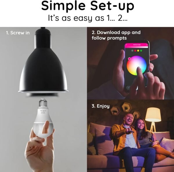 Bright Wifi Smart Light Bulbs 13W 120W Equivalent A19 Music Sync RGBCW Color Changing Light Bulb Works with Alexa,Google,1300 Lumens,2700K-6500K Tunable Alexa Light Bulb,Dimmable Smart Bulb,2 Pack - Image 3