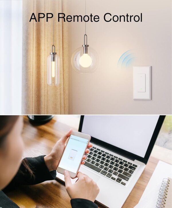 GHome Smart Switch,Smart Wi-Fi Light Switch for Lights Works with Alexa and Google Home 2.4Ghz, Single-Pole,Neutral Wire Required,UL Certified,Voice Control (4 Pack) - Image 5