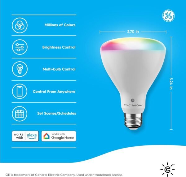 Cync GE BR30 LED Smart Light Bulbs, Indoor Floodlight Bulb, Color Changing Light Bulb, WiFi Lights, Works with Amazon Alexa and Google Assistant, 9.5 Watts (2 Pack) - Image 2
