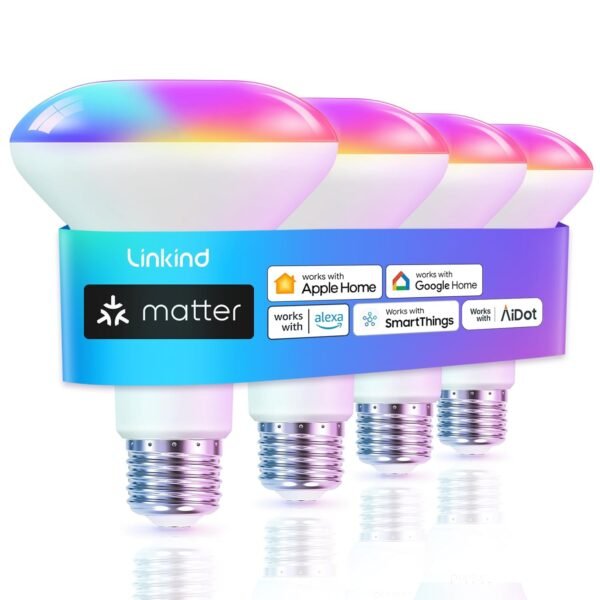 Linkind Matter BR30 Smart Light Bulbs, RGBTW LED Color Changing Light Bulbs Bundle with Linkind Matter Smart Plug, Work with Apple Home, Siri, Alexa, Google Home, SmartThings - Image 2