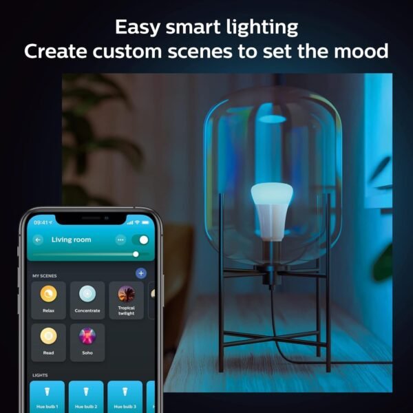 Philips Hue Smart Light Starter Kit - Includes (1) Bridge, (1) Dimmer Switch and (2) A19 LED Bulbs - White and Color Ambiance Color-Changing Light - 800LM - E26 - Control with App or Voice Assistant - Image 8